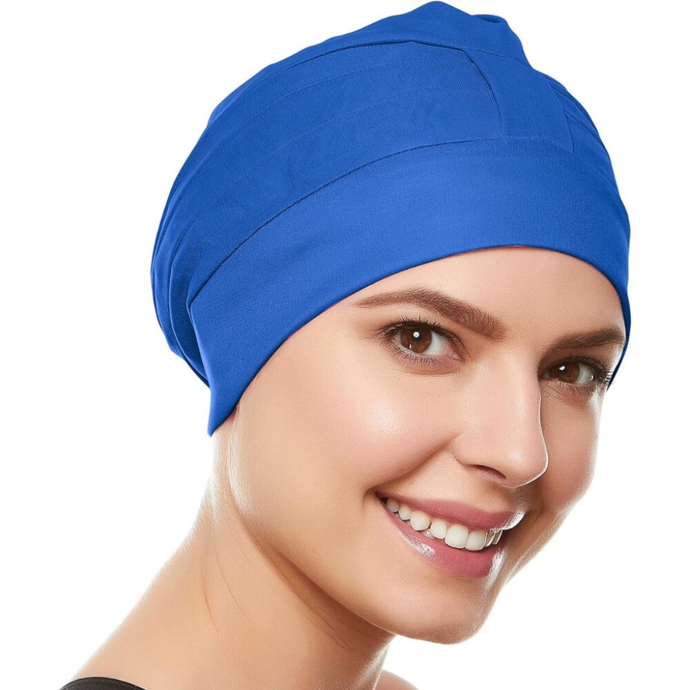 Beemo Swim Cap for Women Polyester Latex Lined Adjustable Velcro - Royal Blue